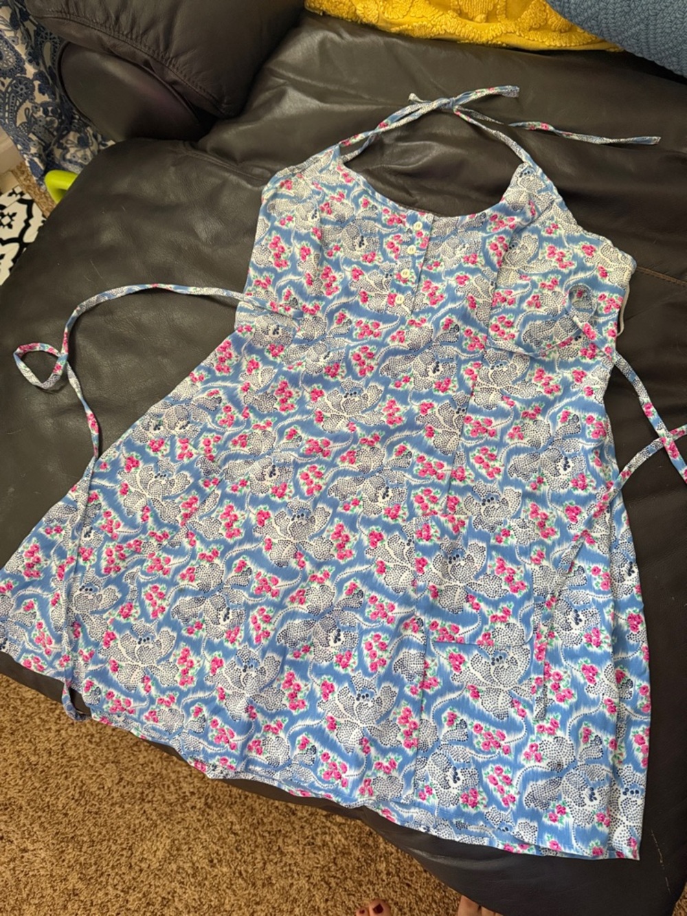 Esprit Blue Floral Halter Mini Dress with Pink Accents
